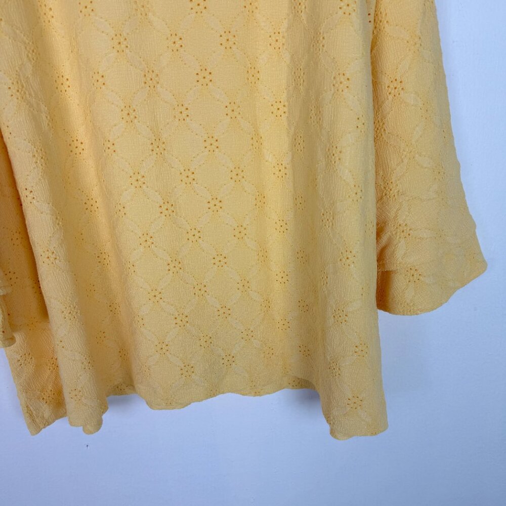 NWT Chico's Eyelet Scoop Neck Ruffle Sleeve Top 3/4 Lemon Chiffon Size XL NEW - Picture 9 of 9